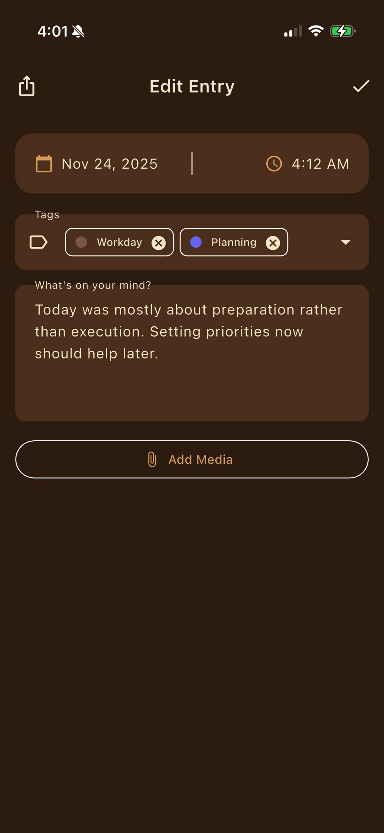 Journal entry detail screen